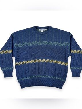 Vintage Wool Blend Sweater Navy Blue Crewneck Grandpa Size L Fisherman Canada